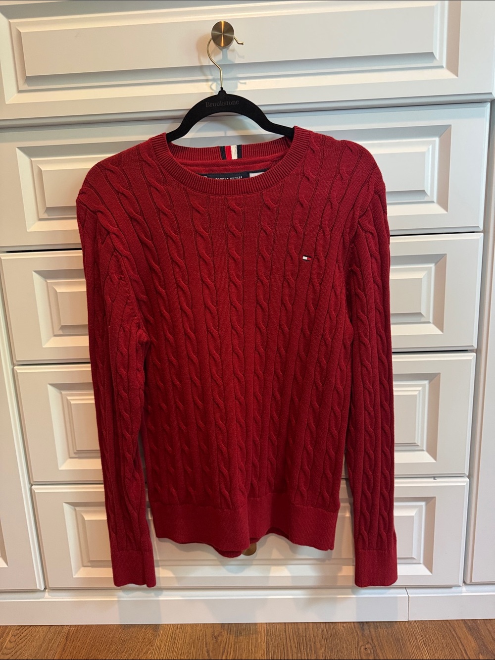 Tommy Hilfiger Women's Cable Knit Crew Sweater in Red
